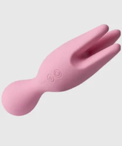 Fingervibrator NYMPH von Svakom aus Silikon in süßem rosa mit zwei Köpfen jeweils mit rotierenden Fingern und vibrierendem, runden Kopf