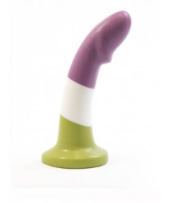 MAX PRIDE Queer großer Dildo in den Farben der Genderqueer-Flagge Violett Weiß Grasgrün.